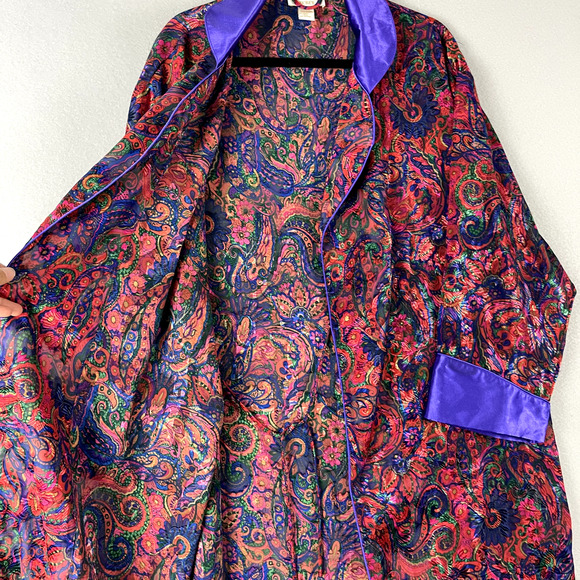 VTG Victorias Secret Satin Paisley Robe Women M/L Semi-Sheer Whimsigoth Fairy - Picture 11 of 16